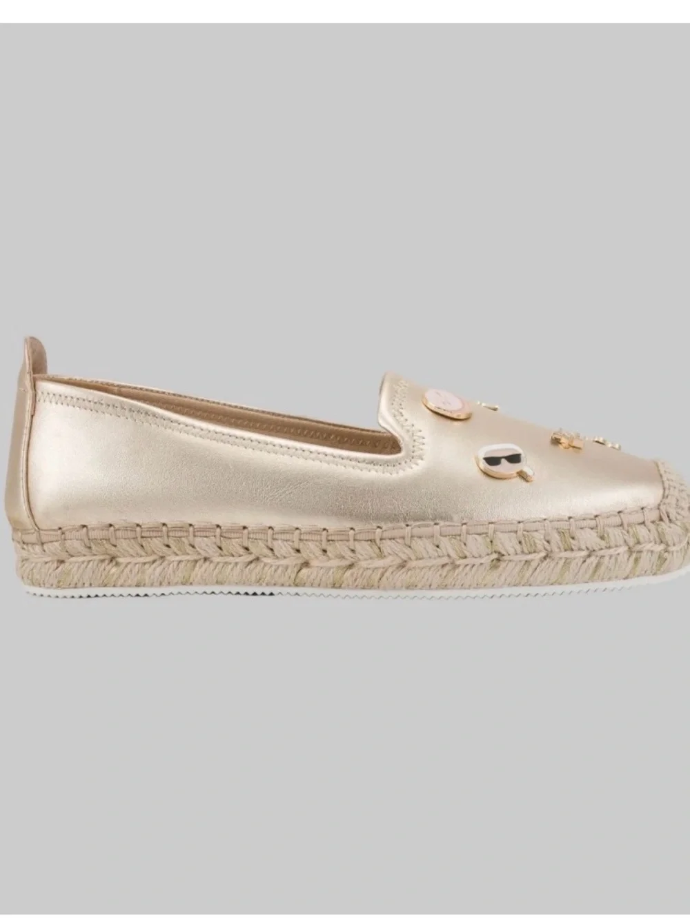 KARL LAGERFELD Metallic Gold Espadrille Slip-On Loafers - Women